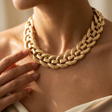 Chunky Gold Rope Texture Chain Link Necklace